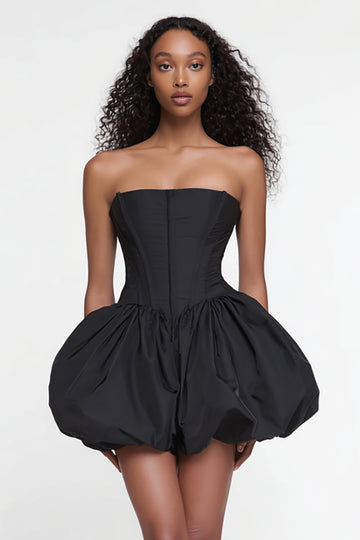 Black Corset A-Line Strapless Cocktail Dress